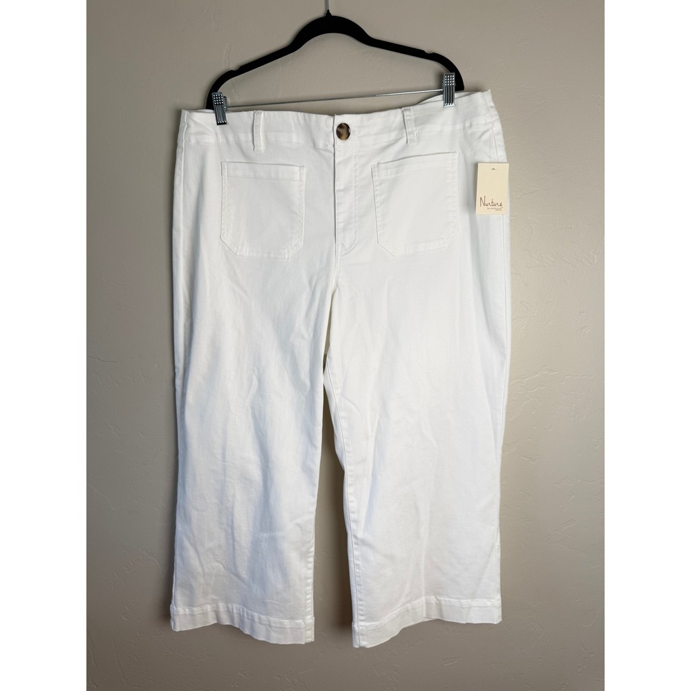Nurture by Westbound White Denim Capri Pants‎ Womens Stretch Crop Patch Pockets